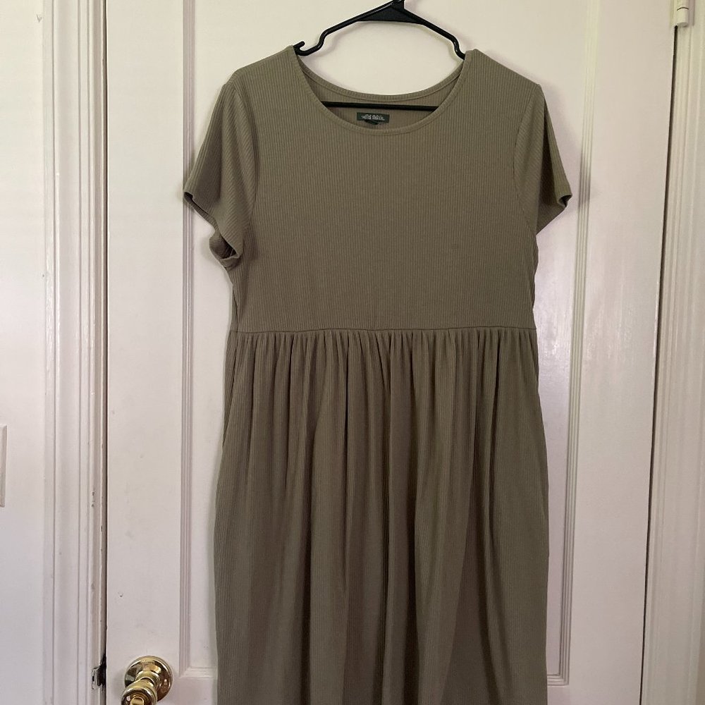 NWOT Wild Fable Olive Green Ribbed Babydoll Dress Size L